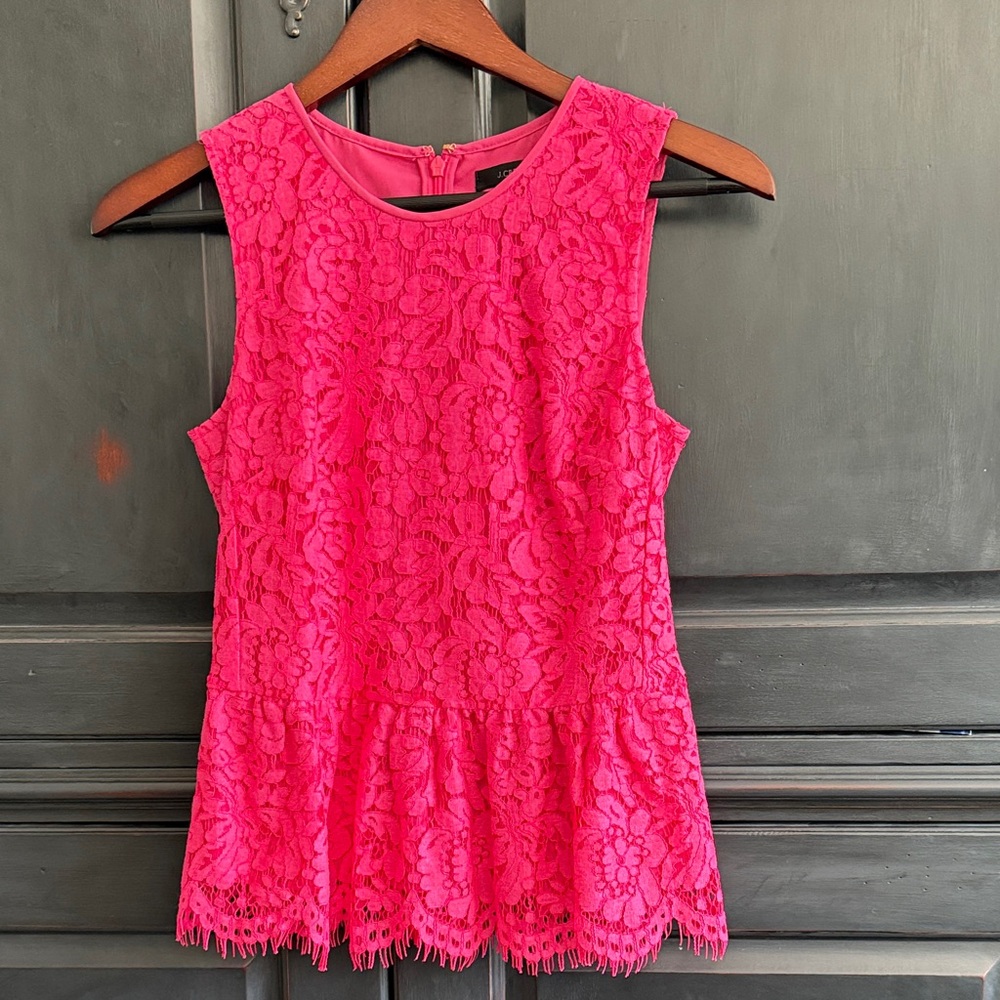 J. Crew Vibrant Pink Lace Sleeveless Blouse